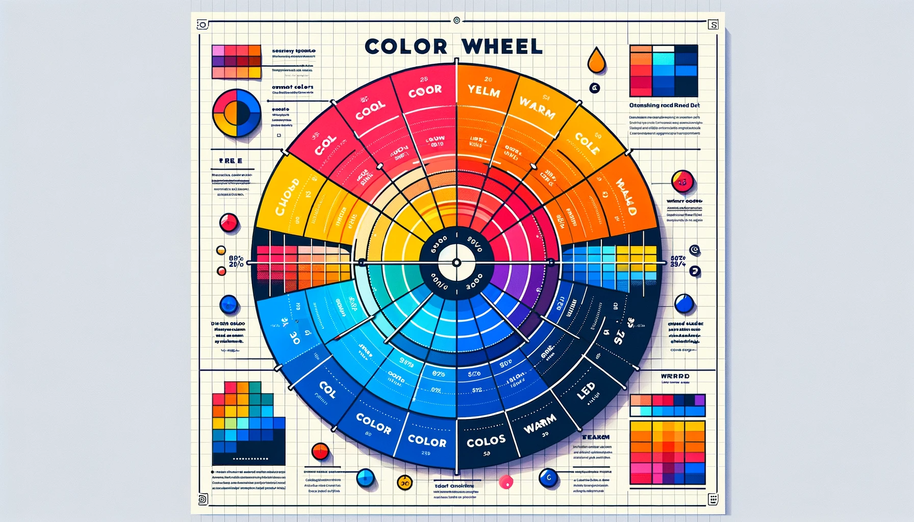 Dall·e 2023 11 28 13.24.19   Create a Modern and Visually Striking Infographic That Features a Color Wheel. the Color Wheel Should Be Large and Central, Divided Into Sections With