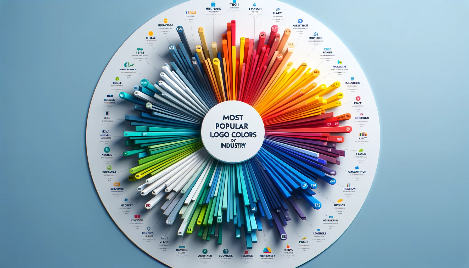 Dall·e 2023 11 28 13.18.51   an Informative and Visually Appealing 3 D Infographic Displaying the Most Popular Logo Colors by Industry. Each Industry Should Have a Distinct Color B